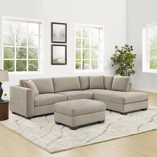 Thomasville Walsen Grey Fabric Corner Sofa with Storage Ottoman in 2 Configurations