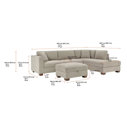 Thomasville Walsen Grey Fabric Corner Sofa with Storage Ottoman in 2 Configurations