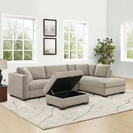 Thomasville Walsen Grey Fabric Corner Sofa with Storage Ottoman in 2 Configurations