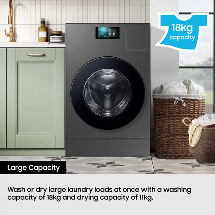 Samsung Series 9 WD18DB8995BZT1 18/11kg Large Capacity Washer Dryer, Dark Steel