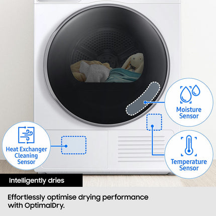 Samsung Series 8 DV90BB9445GHS1, 9kg Smart Heat Pump Tumble Dryer, A+++ Rated in White – view 6