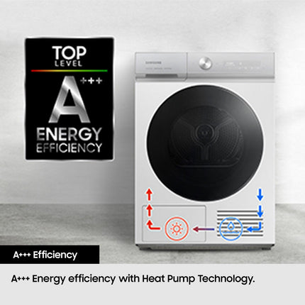 Samsung Series 8 DV90BB9445GHS1, 9kg Smart Heat Pump Tumble Dryer, A+++ Rated in White – view 5