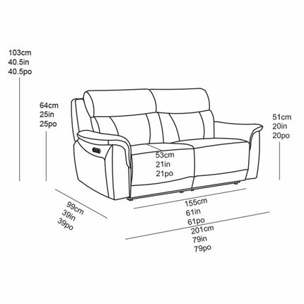 Oscar Grey Fabric Power Reclining Large 2 Seater Sofa with Power Headrest – view 2
