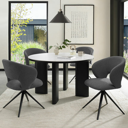 Bentley Designs Alisa Round Sintered Stone Dining Table + 4 Grey Swivel Chairs