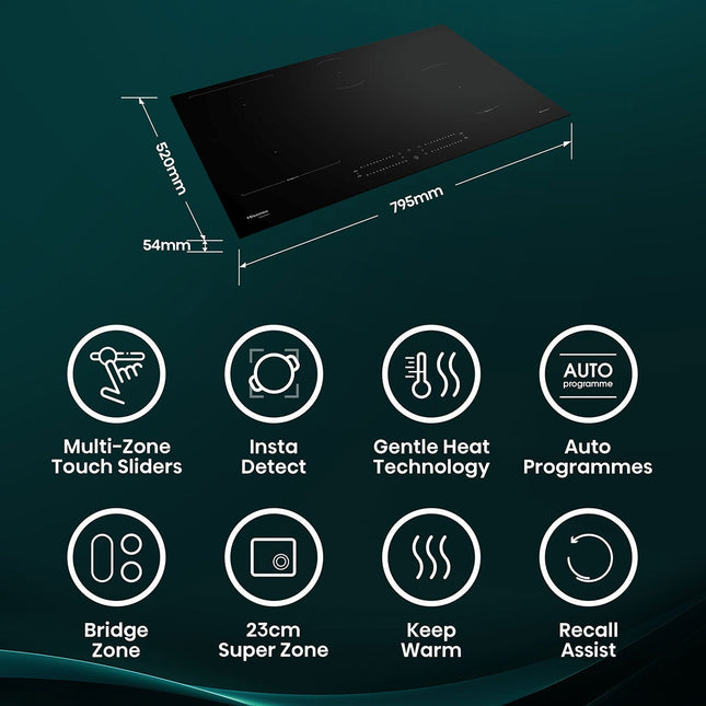 Hisense Hi6 HI8432BSCWF 80cm Induction Hob with Bridge Zone, in Black – view 2