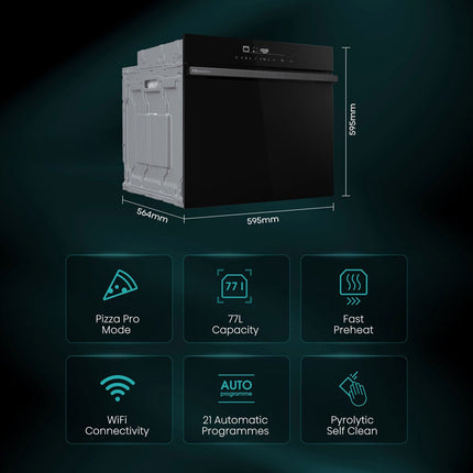 Hisense Hi6 BlackLine HO66FAPizzaChef Electric Pyrolytic Smart Oven, A+ Rated in Black – view 3