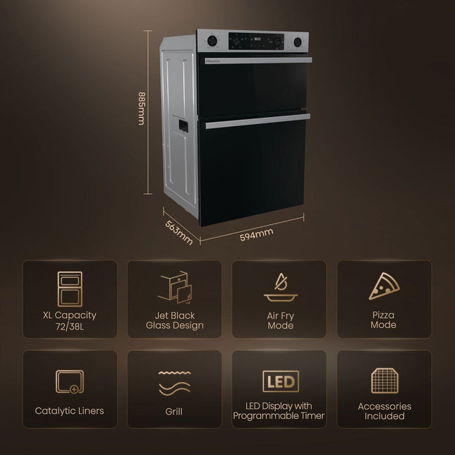 Hisense Hi6 BID914221CX Electric Built-In Double Oven, A Rated in Stainless Steel – view 2