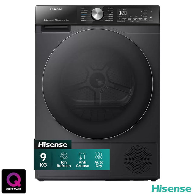 Hisense DH5S902BB, 9kg Heat Pump Dryer, A+++ Rated in Black