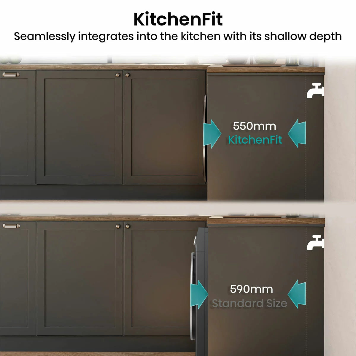 Hisense KitchenFit 5i Series WD5I1045BBQ, 10.5kg / 6kg Washer Dryer, D Rated in Black