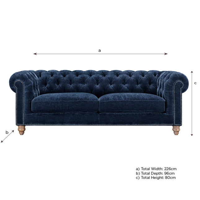Allington 3 Seater Navy Fabric Chesterfield Sofa – view 2