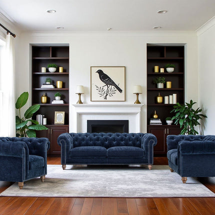 Allington 3 Seater Navy Fabric Chesterfield Sofa – view 8