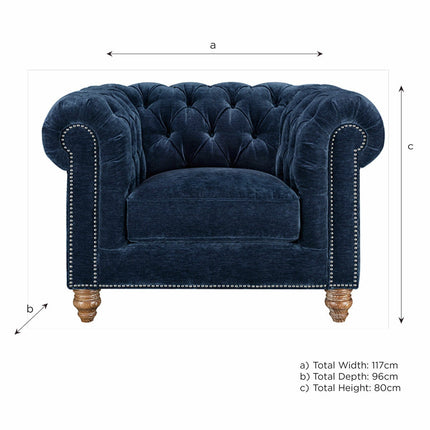 Allington Navy Fabric Chesterfield Armchair – view 2
