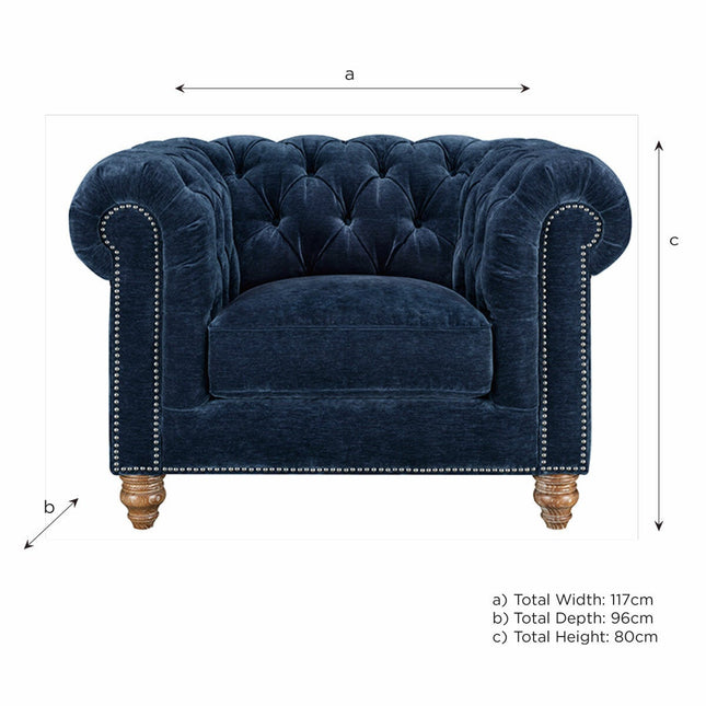 Allington Navy Fabric Chesterfield Armchair – view 2