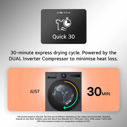 LG RHX7009TSB 9kg Heat Pump Tumble Dryer, A+++ Rated in Silver