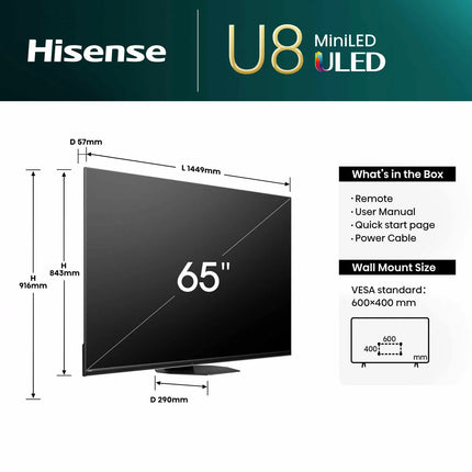 Hisense 65U8NQTUK 65 Inch Mini-LED 4K Ultra HD Smart TV