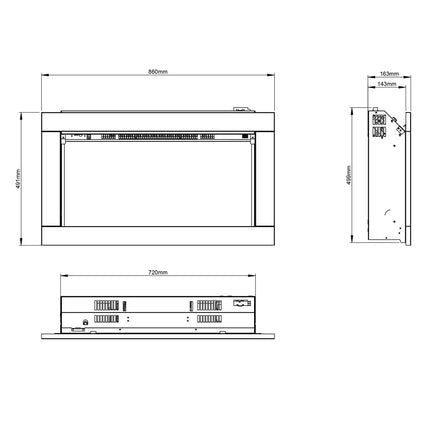 Flare Avella Wall Mounted Inset Electric Fire in Black, 2kW