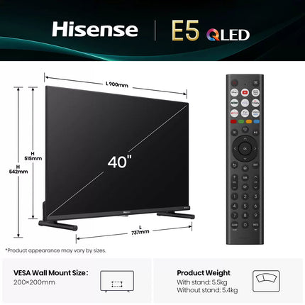 Hisense E5Q 40" Full HD QLED Smart Freely TV - 40E5QTUK