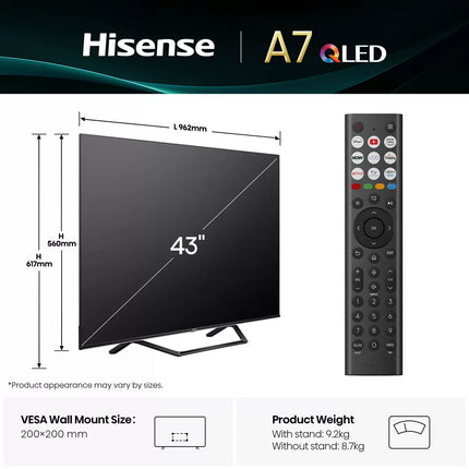 Hisense 43A7QTUK 43 Inch QLED HD Smart TV