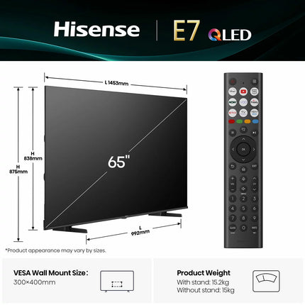 Hisense 65E7QTUK 65 Inch QLED HD Smart TV