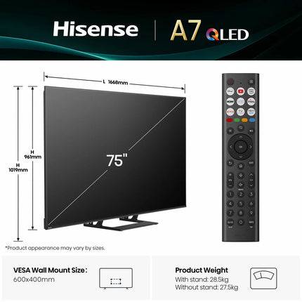 Hisense 75A7QTUK 75 Inch QLED HD Smart TV