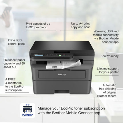 Brother 3-in-1 Mono Laser Multifunction Printer, DCP-L2627DWE – view 2