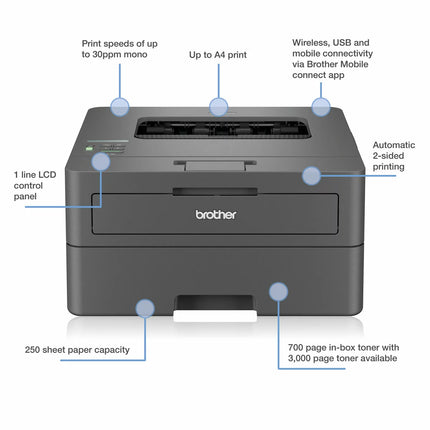 Brother Mono Laser Printer, HL-L2400DWE