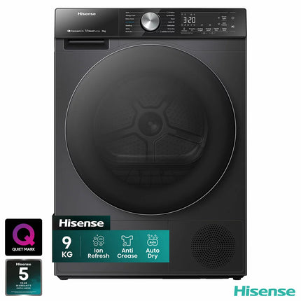 Hisense DH5S902BB, 9kg Heat Pump Tumble Dryer, A+++ Rated in Black