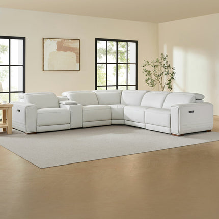 Aiden & Ivy Karson Cream Leather Power Reclining Sectional Sofa – view 3