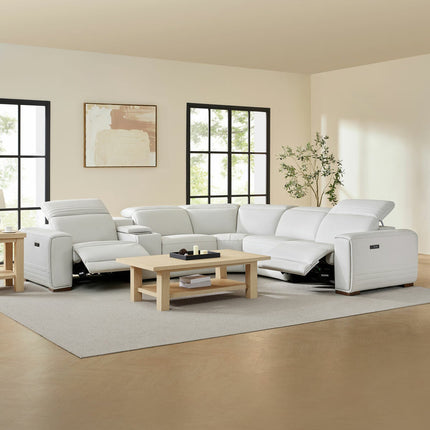 Aiden & Ivy Karson Cream Leather Power Reclining Sectional Sofa