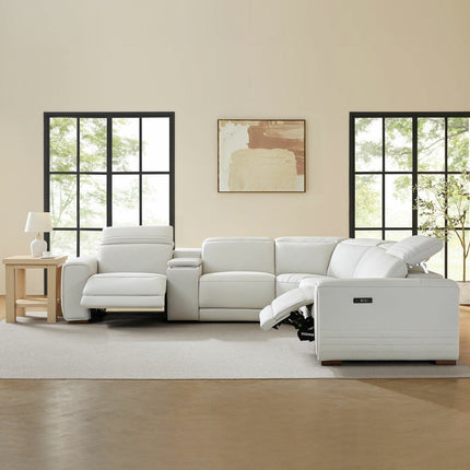 Aiden & Ivy Karson Cream Leather Power Reclining Sectional Sofa – view 4