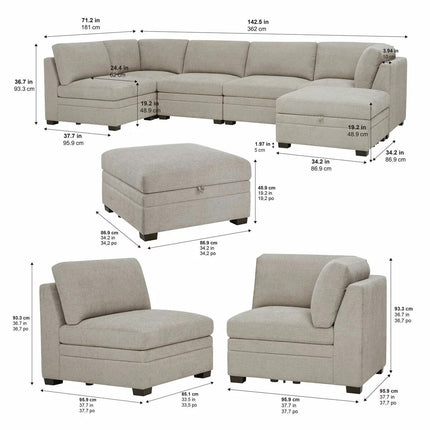 Thomasville Tisdale Taupe 6 Piece Modular Fabric Sofa – view 2