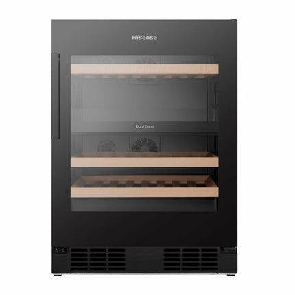 Hisense RW3N122GSLF, 46 Bottle Freestanding, Dual Zone Wine Cooler in Black – view 2