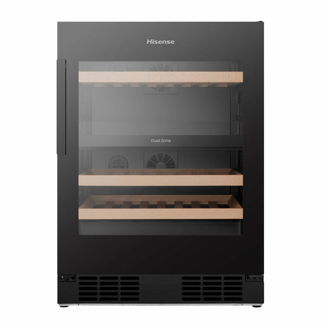 Hisense RW3N122GSLF, 46 Bottle Freestanding, Dual Zone Wine Cooler in Black – view 2