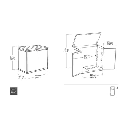 Keter Rosewood 4ft 7" x 2ft 8" (1.4 x 0.82m) 1,150 Litre Horizontal Storage Shed – view 2