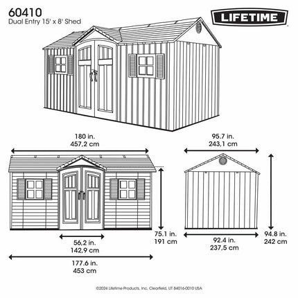 Lifetime 15ft x 8ft (4.5 x 2.5m) Dual Entry Outdoor Storage Shed - Model 60410 – view 2
