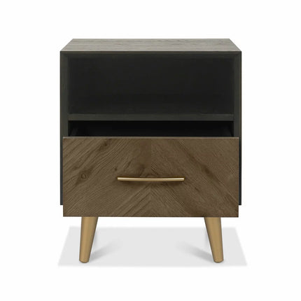 Bentley Designs Sienna Fumed Oak & Peppercorn One Drawer Nightstand, 2 Pack