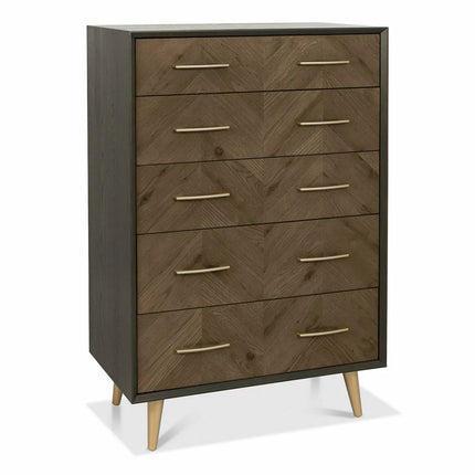 Bentley Designs Sienna Fumed Oak & Peppercorn 5 Drawer Chest of Drawers
