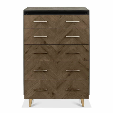 Bentley Designs Sienna Fumed Oak & Peppercorn 5 Drawer Chest of Drawers