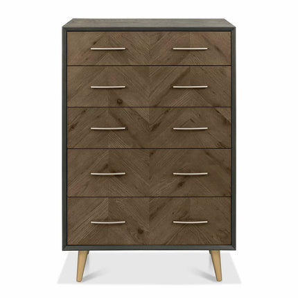 Bentley Designs Sienna Fumed Oak & Peppercorn 5 Drawer Chest of Drawers