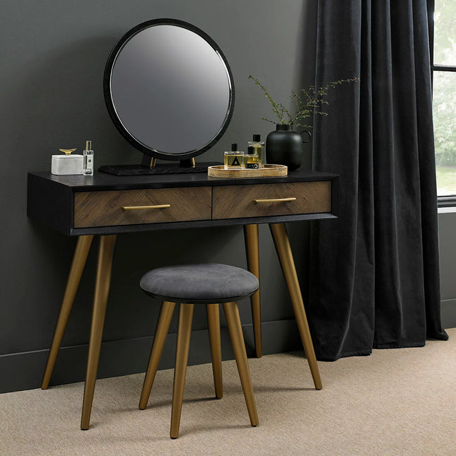 Bentley Designs Sienna Fumed Oak & Peppercorn Dressing Table & Stool