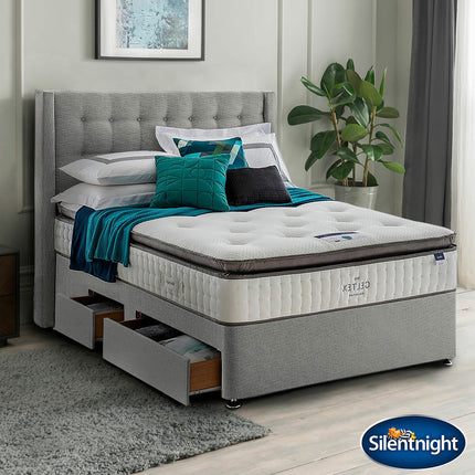 Silentnight Continental Divan Base with Bloomsbury Headboard in 4 Colours & 3 Sizes