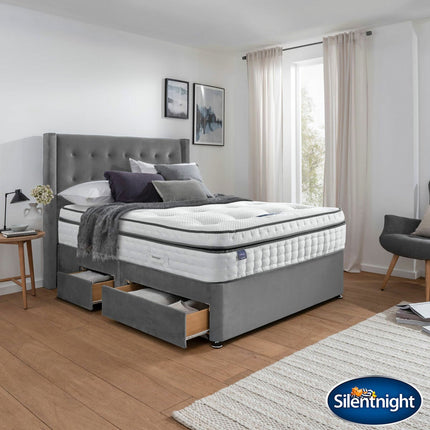 Silentnight Velvet Continental Divan Base with Bloomsbury Headboard in 2 Colours & 3 Sizes