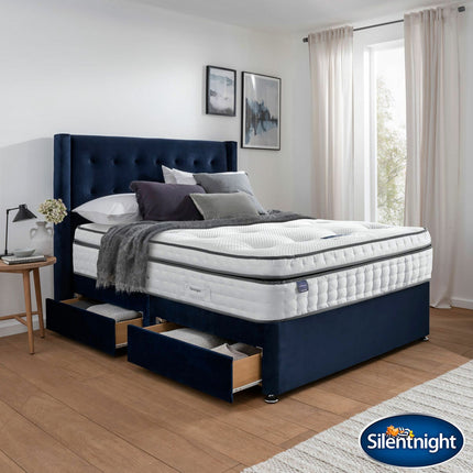 Silentnight Velvet 4 Drawer Divan Base with Bloomsbury Headboard in 2 Colours & 3 Sizes