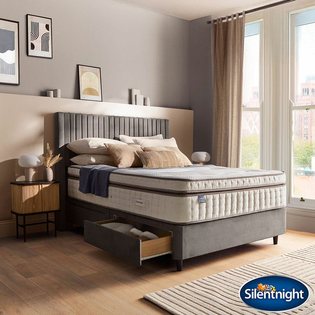 Silentnight Velvet 4 Drawer Divan Base with Slumber Headboard in 4 Colours & 3 Sizes – view 2