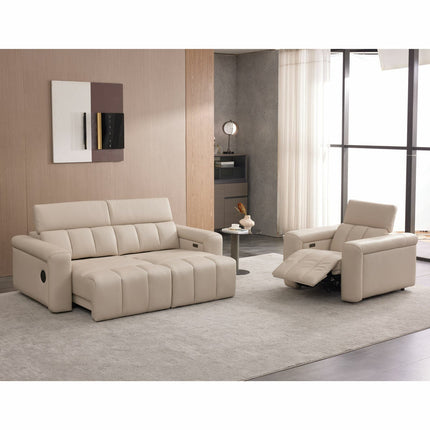 Dallas Cream Leather Power Sliding 3 Seater Sofa – view 8