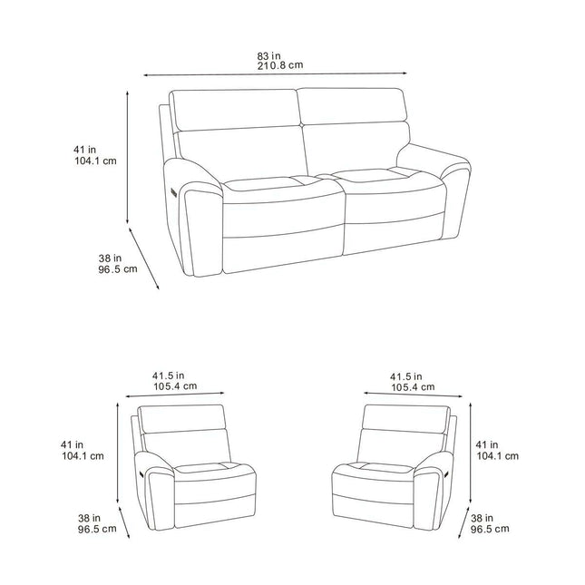 Atlanta Grey Cord Fabric Power Reclining Large 2 Seater Sofa – view 2