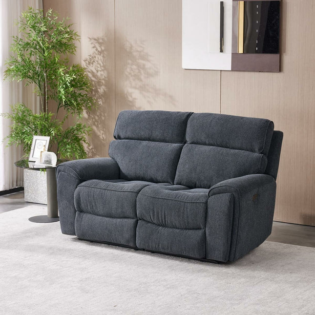 Atlanta Grey Cord Fabric Power Reclining 2 Seater Sofa