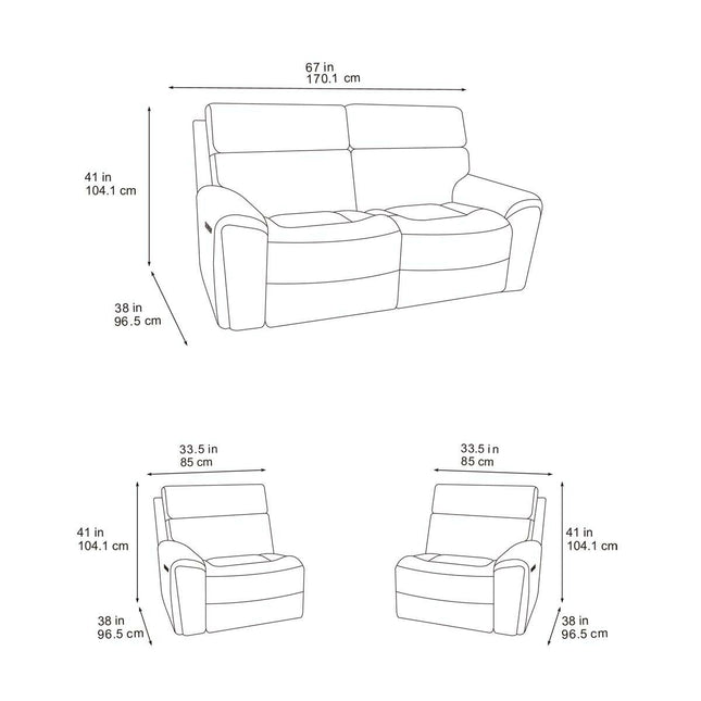 Atlanta Grey Cord Fabric Power Reclining 2 Seater Sofa – view 2