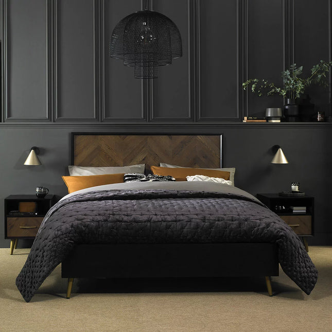 Bentley Designs Sienna Fumed Oak & Peppercorn Bed Frame in 3 Sizes