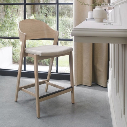 Bentley Designs Vega Scandi Light Oak Beige Leather Bar Stool